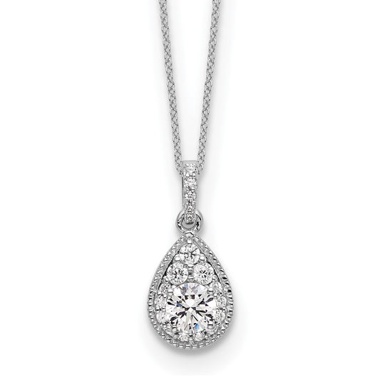 10k White Gold 1/2 carat Lab Grown Diamond VS/SI+ G+ Complete 18 inch Teardrop Halo Pendant Necklace