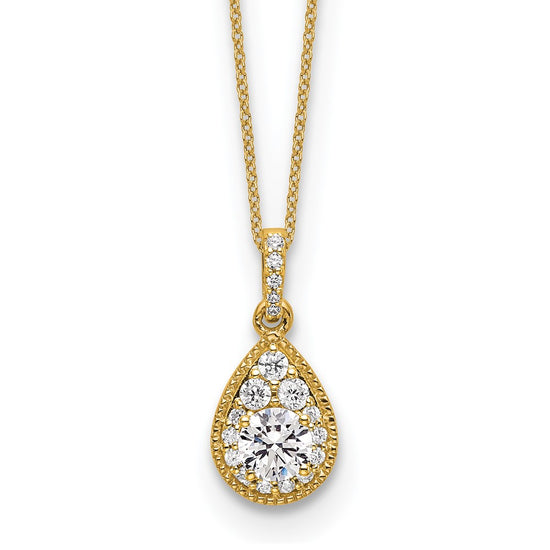 Gold Lab Grown Diamond Pear Shape Cluster Pendant Necklace