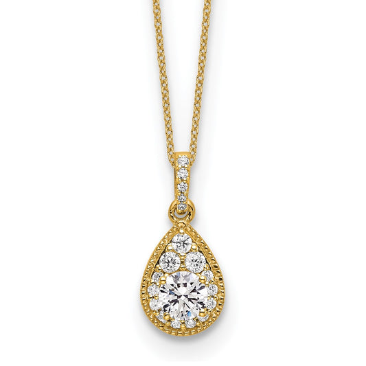 Gold Lab Grown Diamond Pear Shape Cluster Pendant Necklace