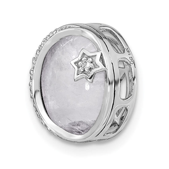 14k White Gold 1/10 carat Diamond and Moonstone Star and Moon Chain Slide