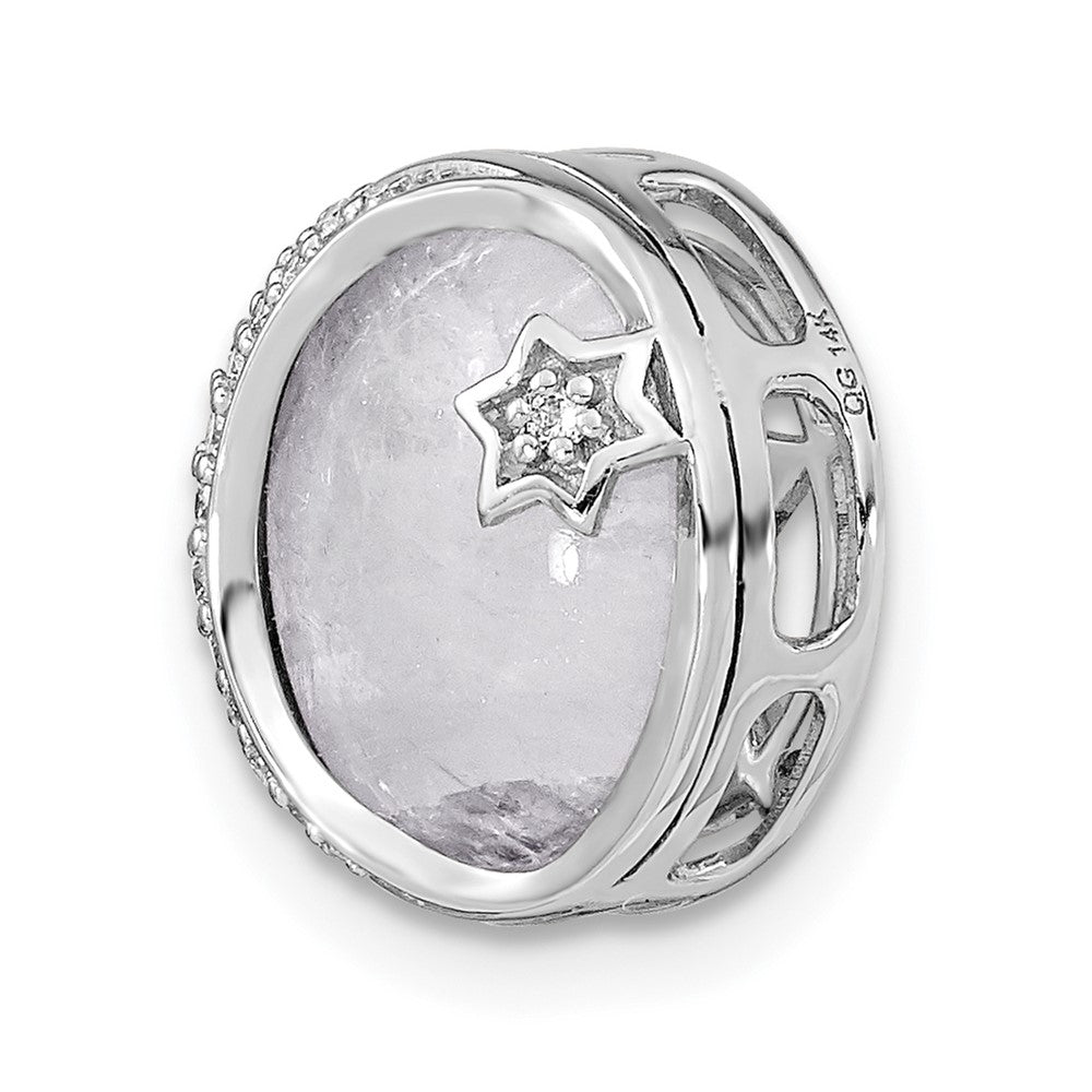 14k White Gold 1/10 carat Diamond and Moonstone Star and Moon Chain Slide