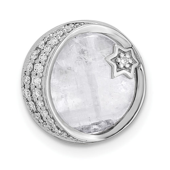 14k White Gold 1/10 carat Diamond and Moonstone Star and Moon Chain Slide