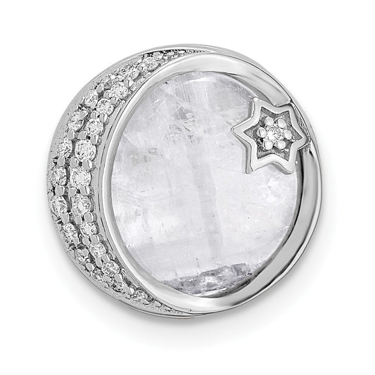 14k White Gold 1/10 carat Diamond and Moonstone Star and Moon Chain Slide