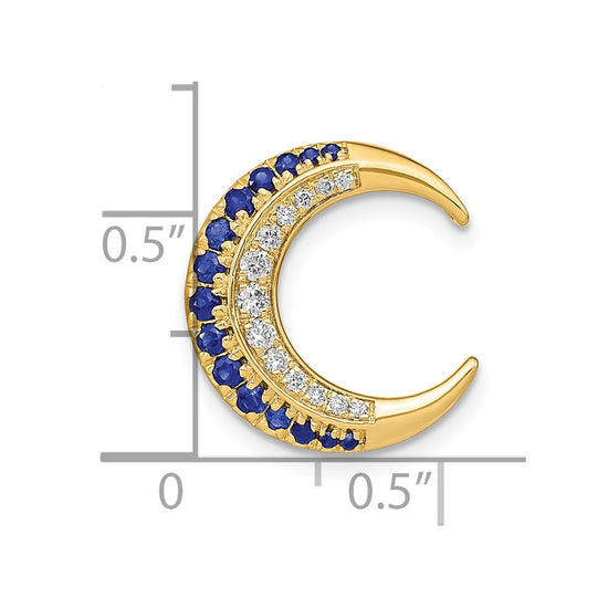 14k Polished Sapphire and Diamond Moon Chain Slide