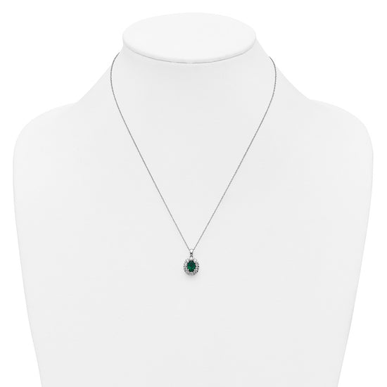 14k White Gold 1/2 carat Lab Grown Diamond VS/SI+ G+ and Oval Lab Created Emerald Complete 18 inch Halo Pendant Necklace