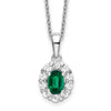14k White Gold 1/2 carat Lab Grown Diamond VS/SI+ G+ and Oval Lab Created Emerald Complete 18 inch Halo Pendant Necklace