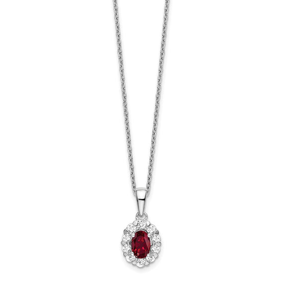 14k White Gold 1/2 carat Lab Grown Diamond VS/SI+ G+ and Oval Lab Created Ruby Complete 18 inch Halo Pendant Necklace