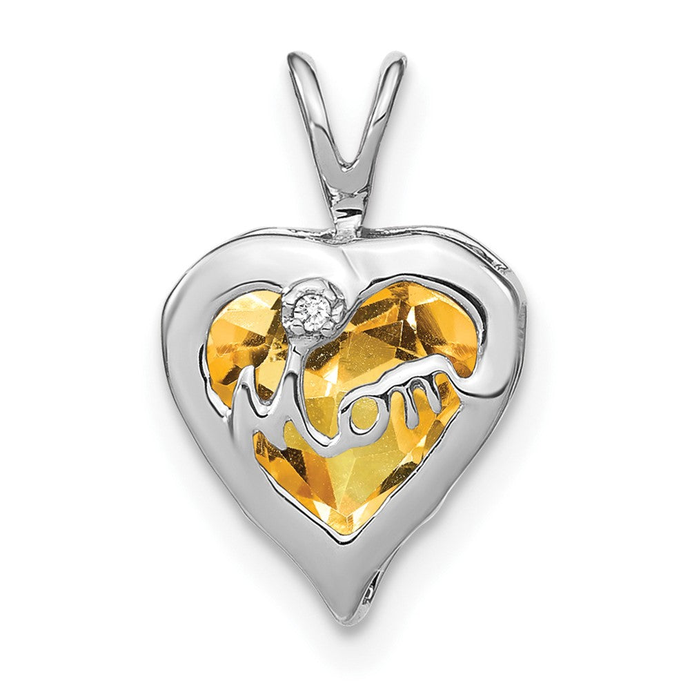 Gemstone and Diamond MOM Heart Pendants