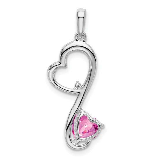 14k White Gold Lab Created Pink Sapphire and Diamond Heart Pendant