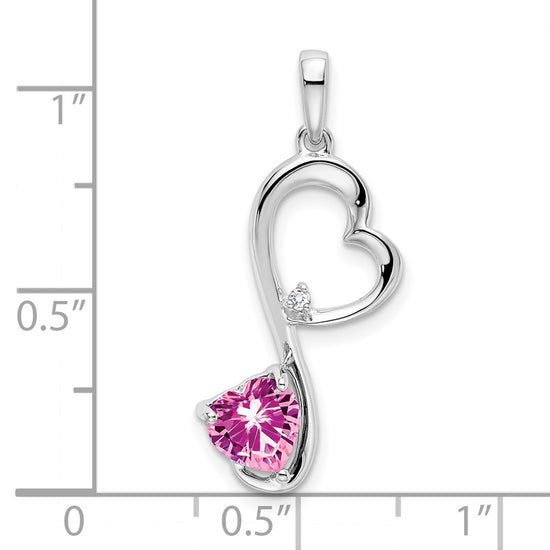 14k White Gold Lab Created Pink Sapphire and Diamond Heart Pendant