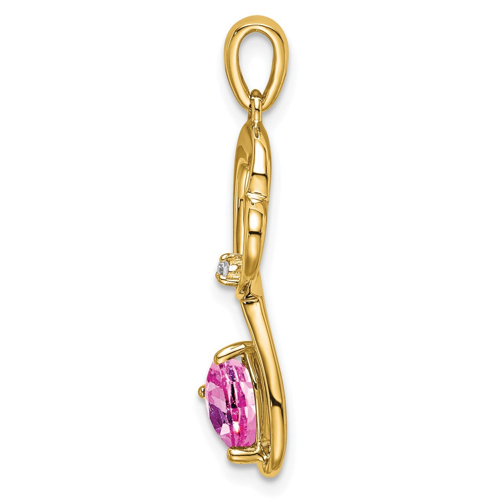 14k Lab Created Pink Sapphire and Diamond Heart Pendant
