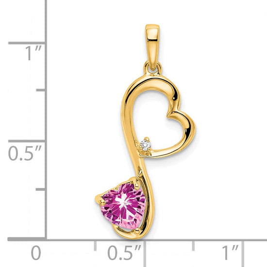14k Lab Created Pink Sapphire and Diamond Heart Pendant