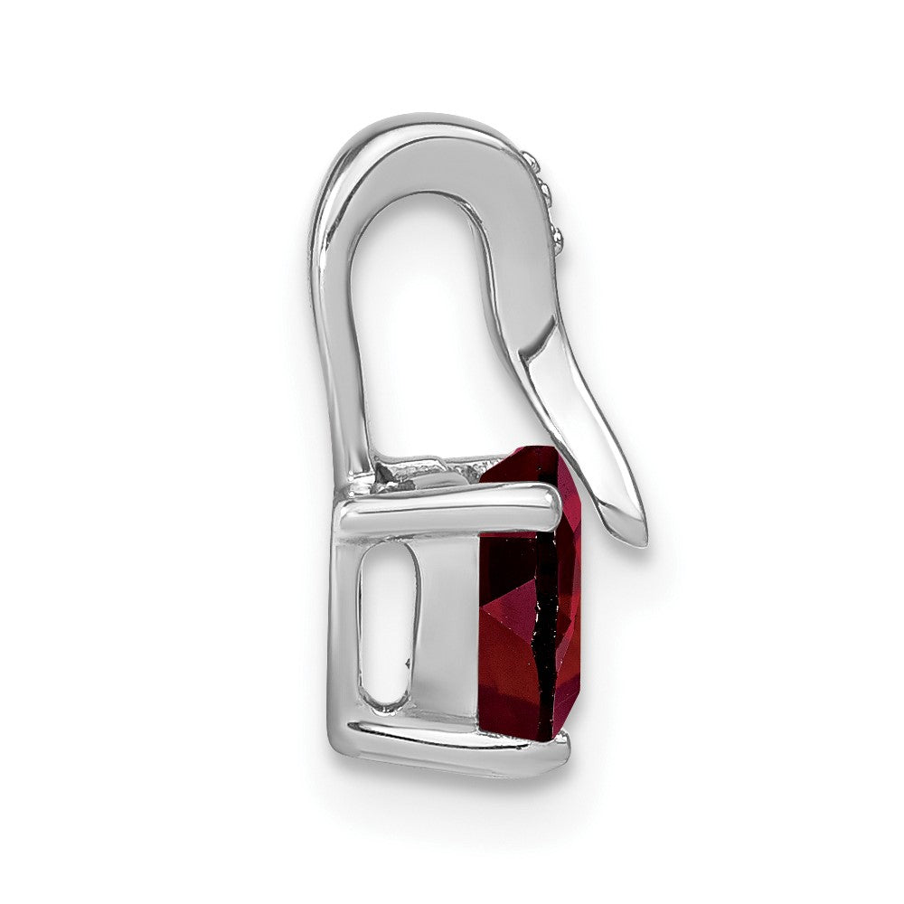 14k White Gold Heart 6mm Garnet and Diamond Chain Slide