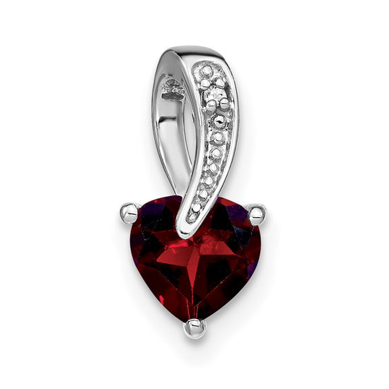 14k White Gold Heart 6mm Garnet and Diamond Chain Slide