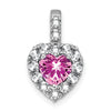 14k White Gold Lab Created Pink Sapphire and White Topaz Halo Heart Pendant