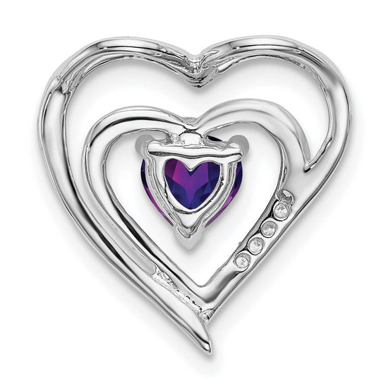 14k White Gold Amethyst and Diamond Heart Chain Slide