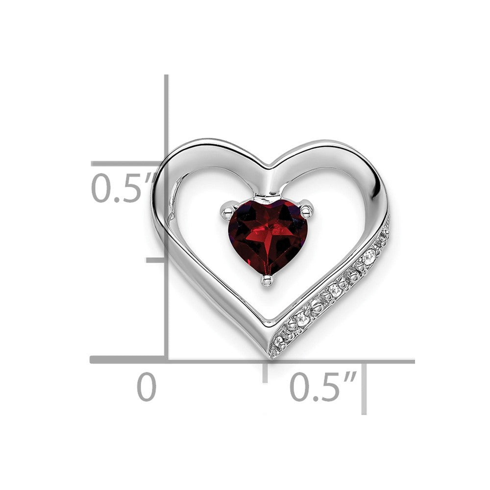14k White Gold Garnet and Diamond Heart Chain Slide