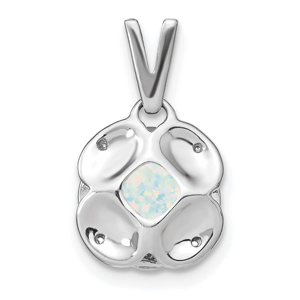 14k White Gold Cushion Lab Created Opal and Diamond Pendant