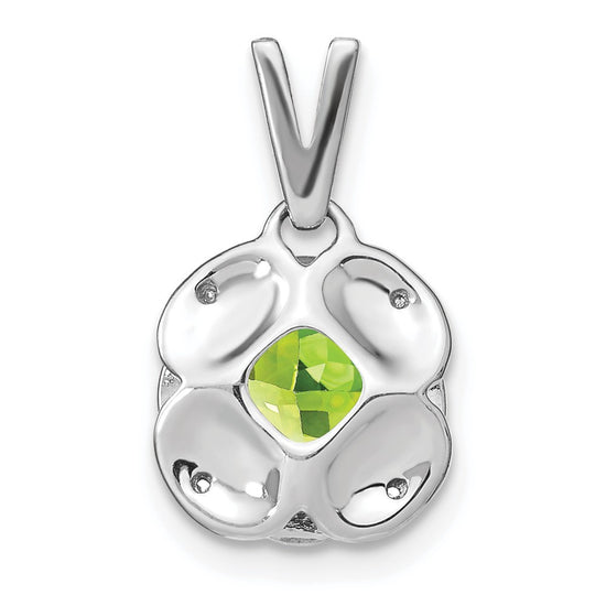 14k White Gold 7mm Cushion Peridot and Diamond Pendant