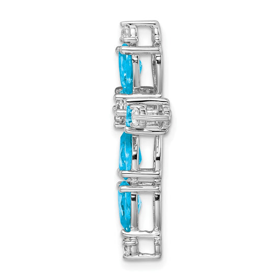 10K White Gold Pear Blue Topaz and 1/15 carat Diamond Cross Chain Slide