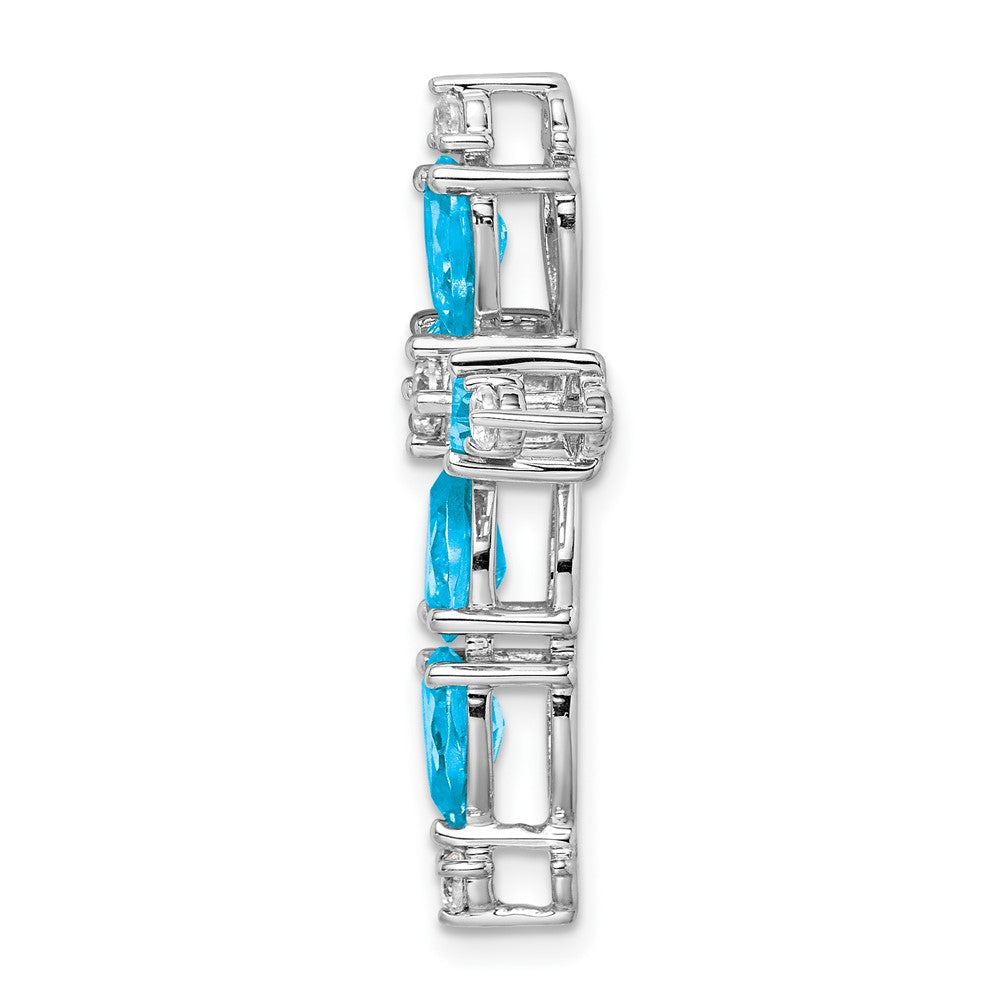 10K White Gold Pear Blue Topaz and 1/15 carat Diamond Cross Chain Slide