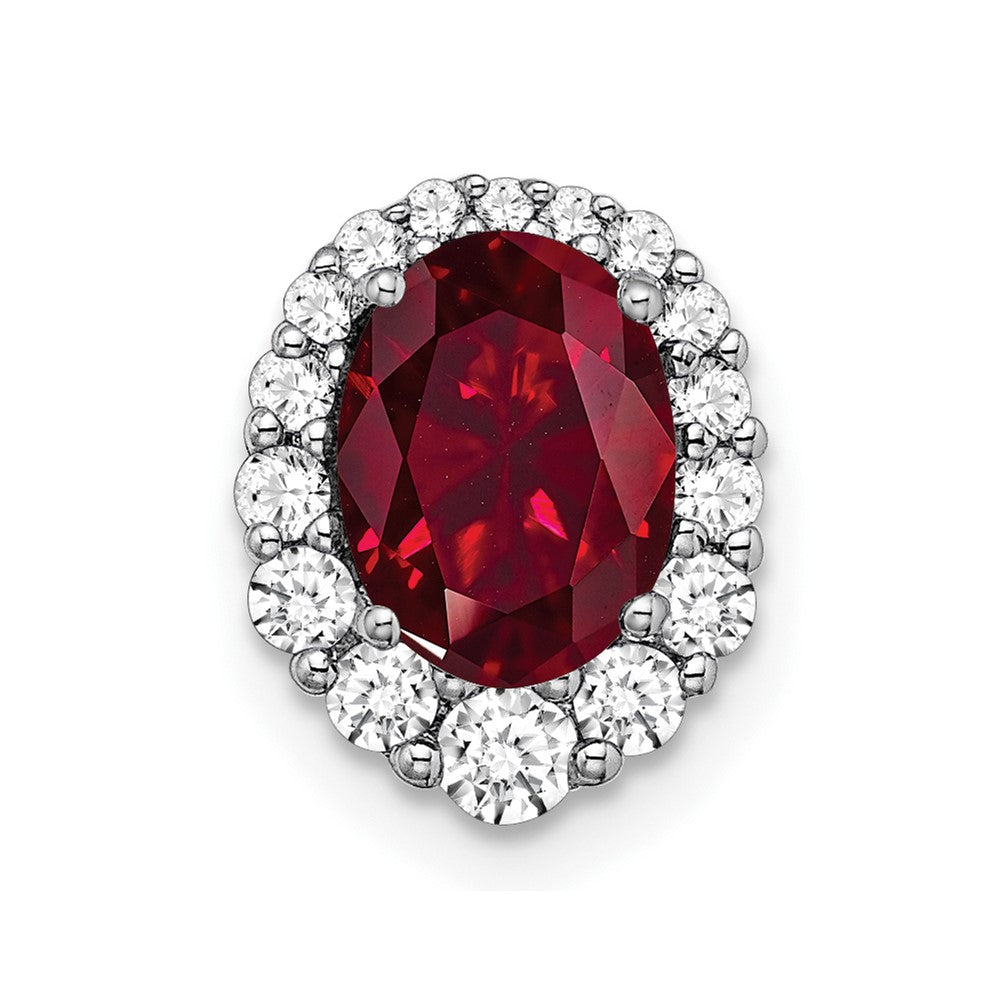 Oval Created Gemstone & LG Diamond Halo Pendants