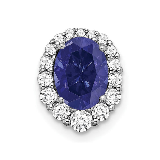 Oval Created Gemstone & LG Diamond Halo Pendants