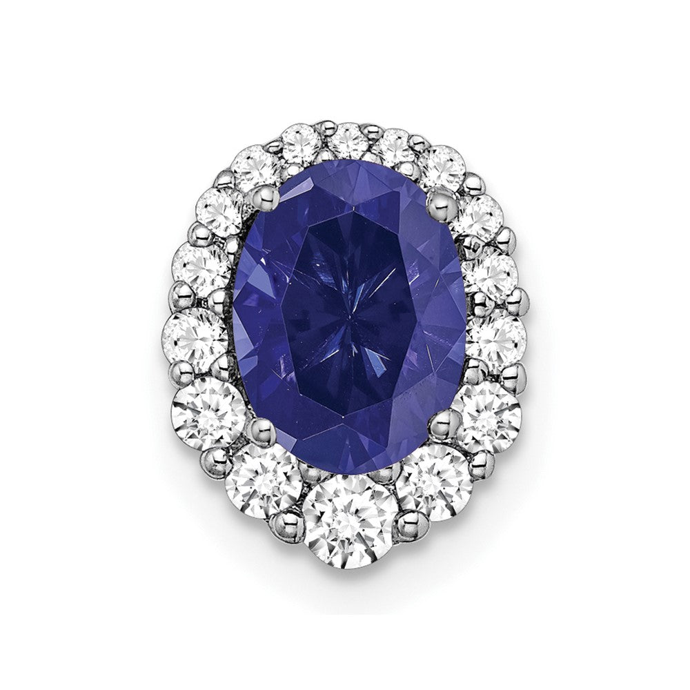 Oval Created Gemstone & LG Diamond Halo Pendants