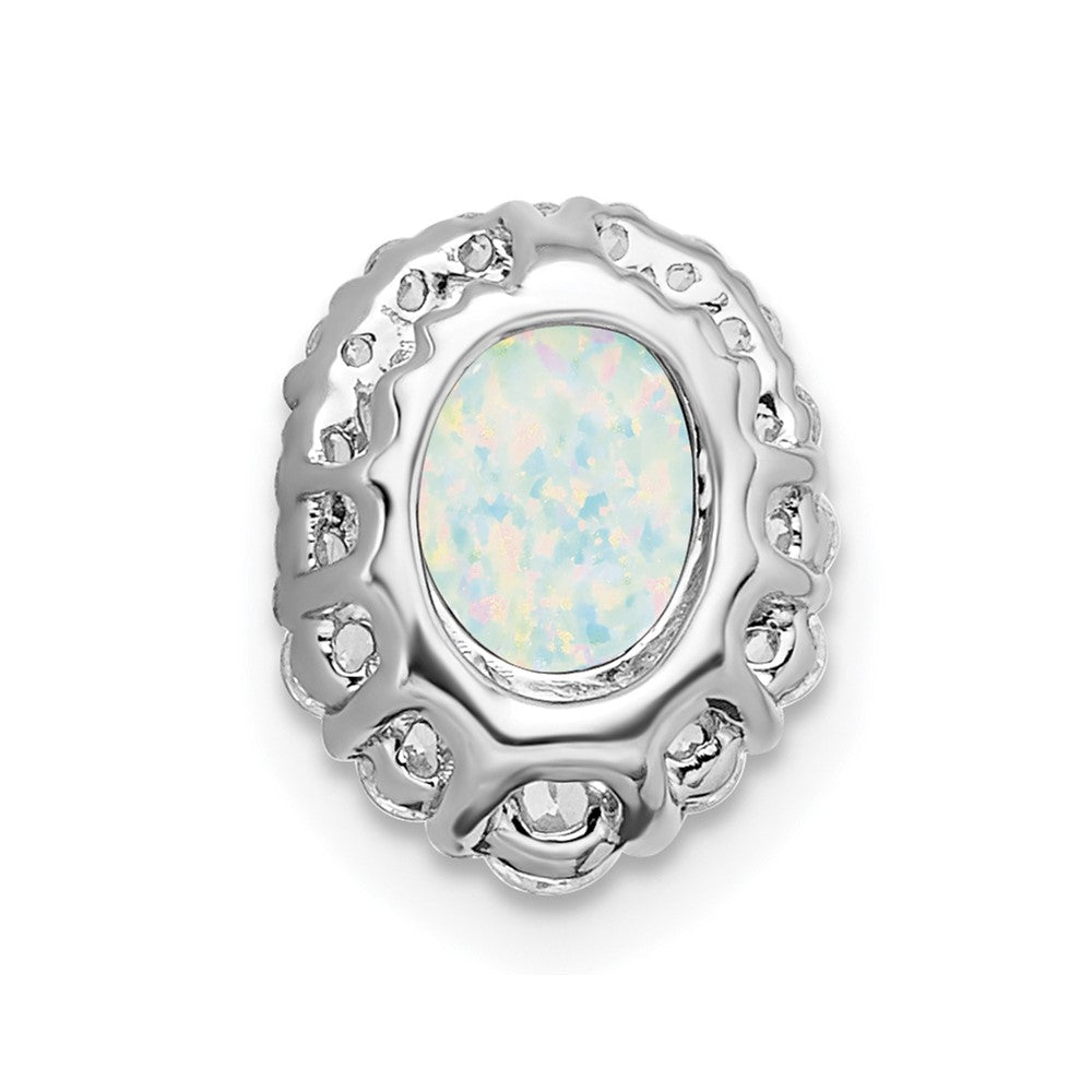 Oval Created Gemstone & LG Diamond Halo Pendants