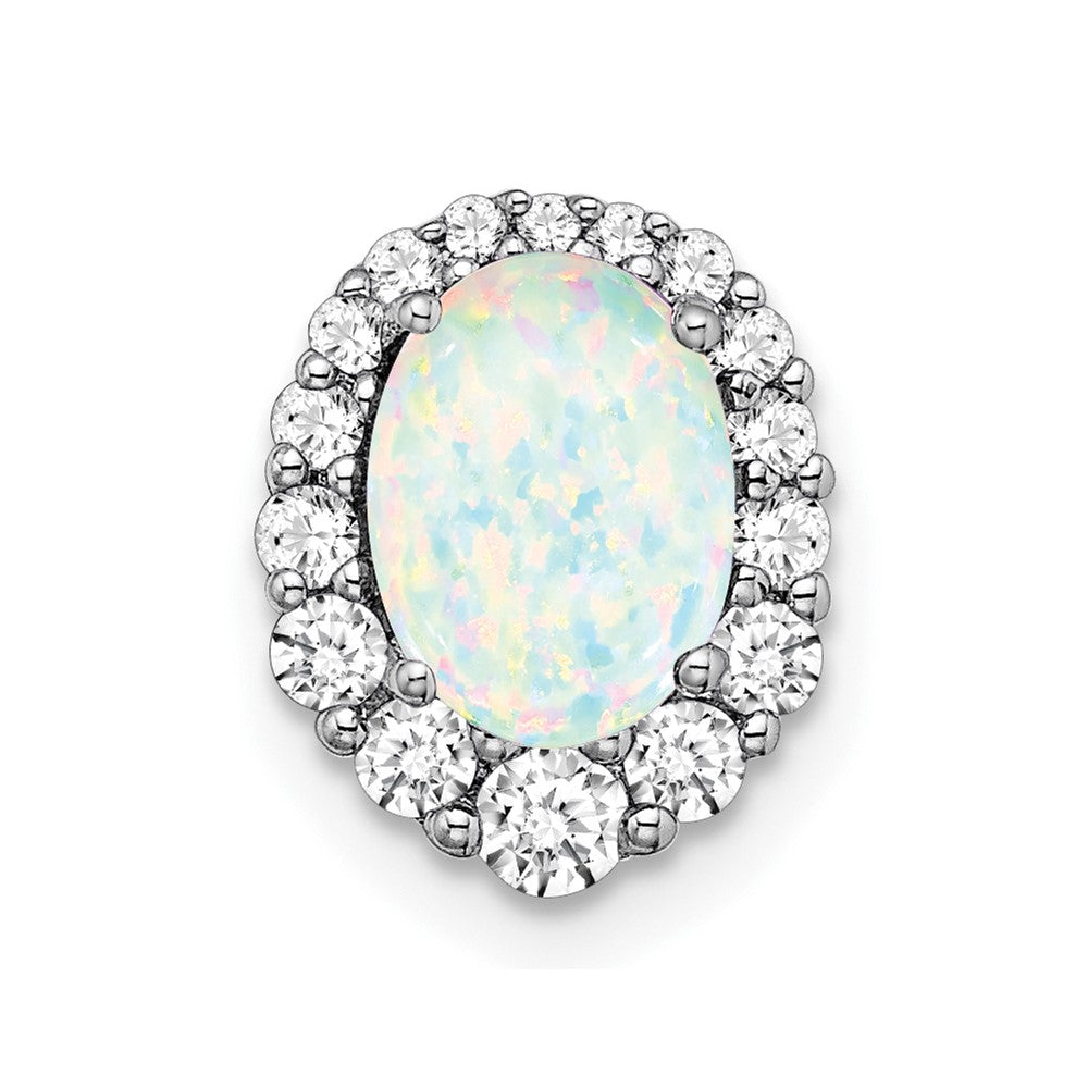 Oval Created Gemstone & LG Diamond Halo Pendants