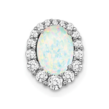 Oval Created Gemstone & LG Diamond Halo Pendants