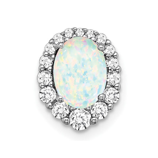 Oval Created Gemstone & LG Diamond Halo Pendants