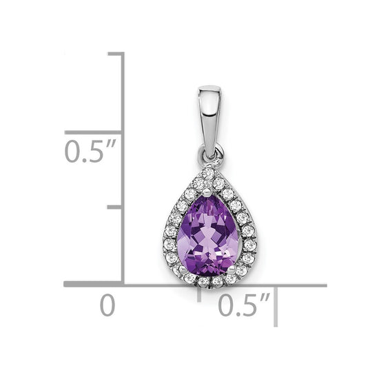 14k White Gold 7x5mm Pear Amethyst and Diamond Halo Pendant