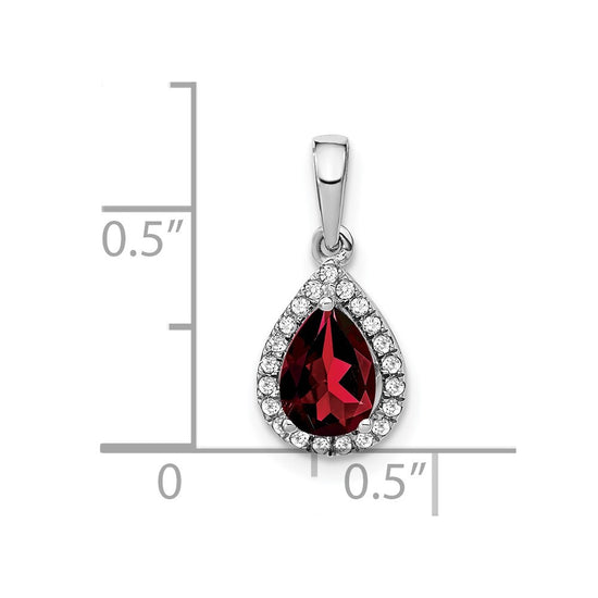 14k White Gold 7x5mm Pear Garnet and Diamond Halo Pendant