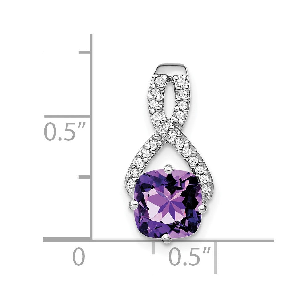 14k White Gold 7mm Cushion Amethyst and Diamond Chain Slide