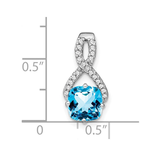14k White Gold 7mm Cushion Blue Topaz and Diamond Chain Slide