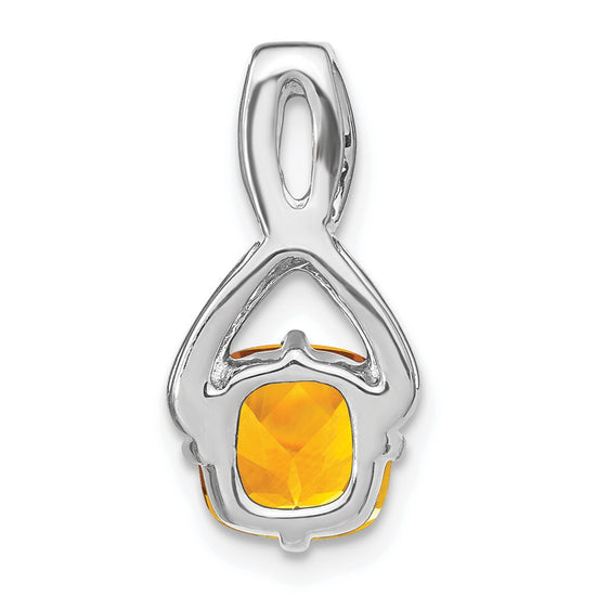 14k White Gold 7mm Cushion Citrine and Diamond Chain Slide