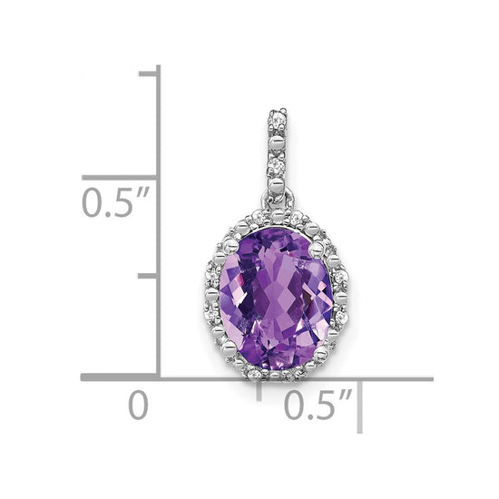 14k White Gold 9x7mm Oval Amethyst and Diamond Halo Pendant
