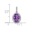 14k White Gold 9x7mm Oval Amethyst and Diamond Halo Pendant