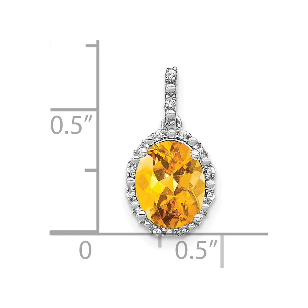 14k White Gold 9x7mm Oval Citrine and Diamond Halo Pendant