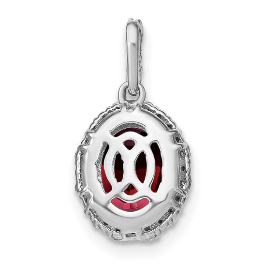 14k White Gold 9x7mm Oval Garnet and Diamond Halo Pendant
