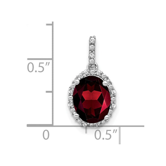 14k White Gold 9x7mm Oval Garnet and Diamond Halo Pendant