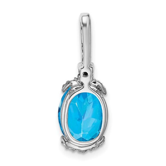14k White Gold 10x8mm Oval Blue Topaz/Amethyst/Diamond Pendant