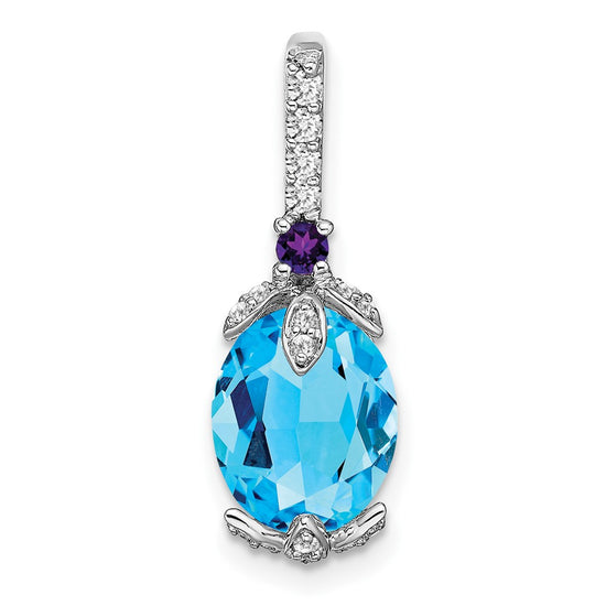 14k White Gold 10x8mm Oval Blue Topaz/Amethyst/Diamond Pendant