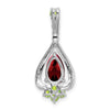 14k White Gold 8x5mm Pear Garnet and Peridot Pendant