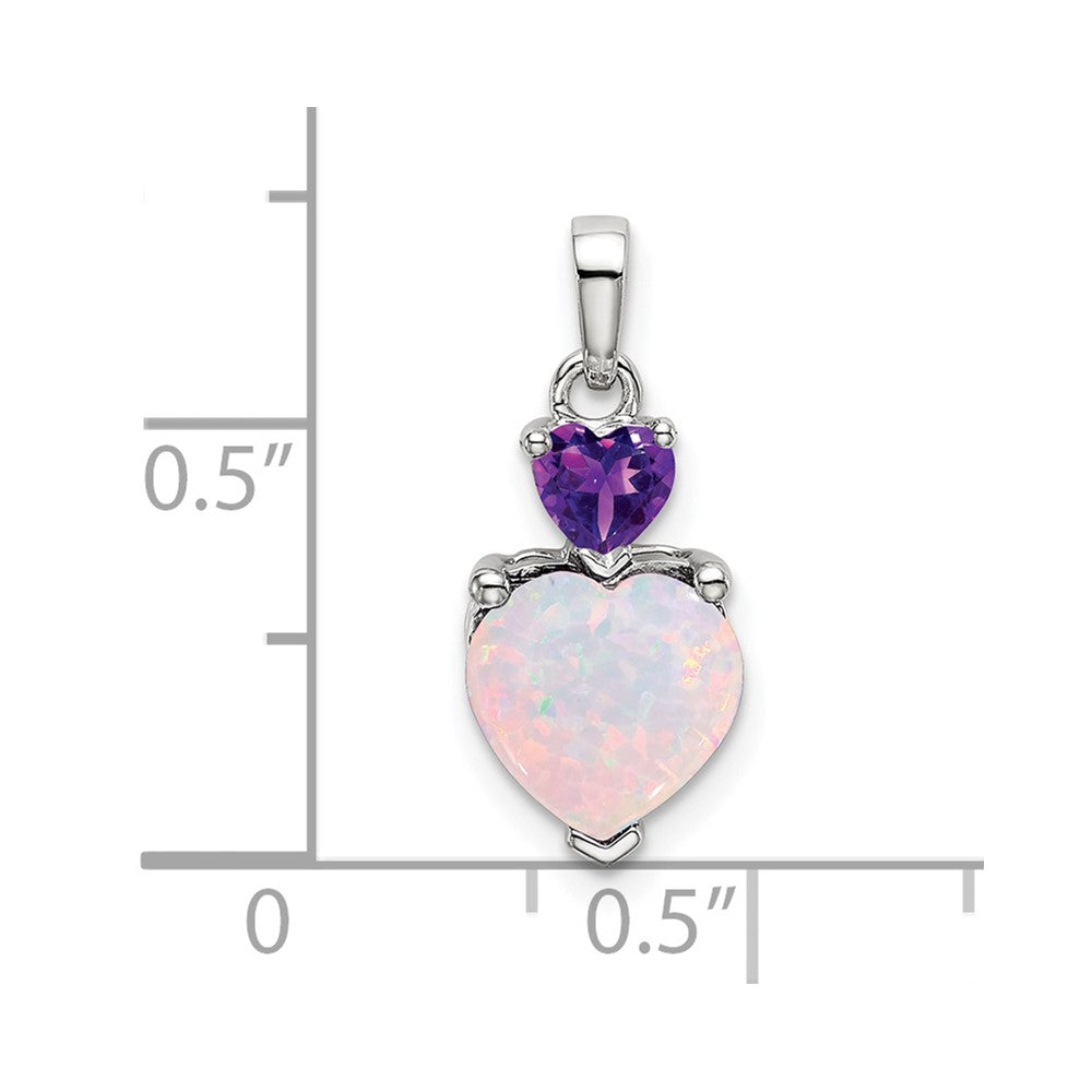 14k White Gold Heart Lab Created Opal and Amethyst Pendant