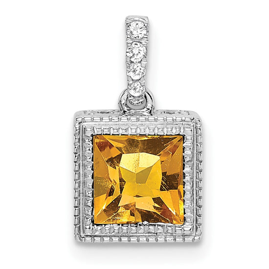 Square Gemstone & Diamond Pendant