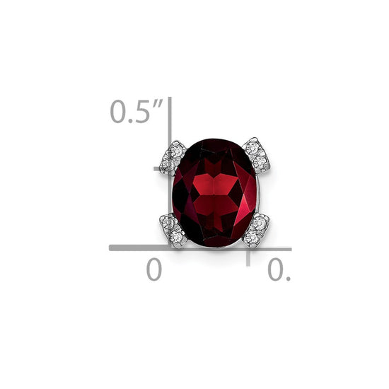 14k White Gold 9x7mm Oval Garnet and Diamond Chain Slide