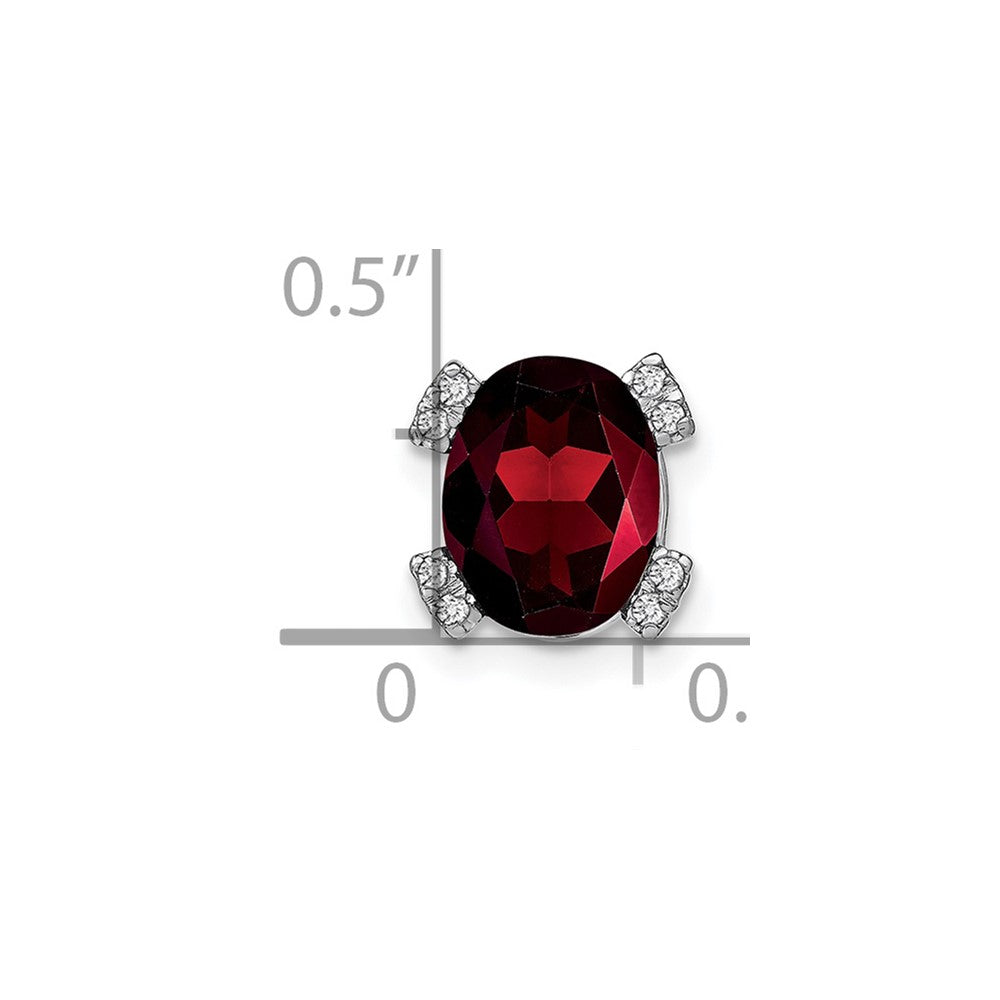 14k White Gold 9x7mm Oval Garnet and Diamond Chain Slide