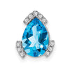 14k White Gold 10x7mm Pear Blue Topaz and Diamond Chain Slide